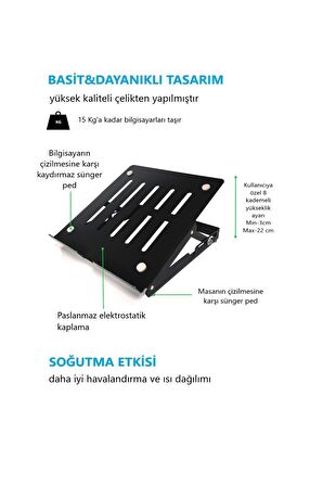 Tüm Modellerle Uyumlu Portatif  Yükseklik Ayarlı Notebook Standı  Laptop Soğutucu Sehpa