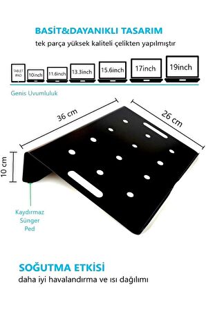 Tüm Modellere Uygun Laptop Standı Notebook Soğutucu Macbook Yükseltici Sehpa-Siyah-Metal