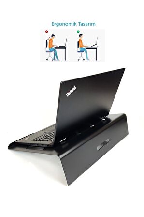 Tüm Modellere Uygun Laptop Standı Notebook Soğutucu Macbook Yükseltici Sehpa-Siyah-Metal