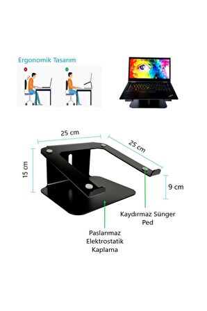 Laptop Standı Notebook Soğutucu Yükseltici Sehpa-metal-siyah