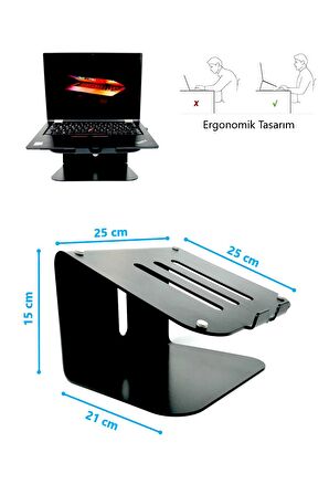 Tüm Markalara Uygun Laptop Standı Notebook Soğutucu-Macbook Yükseltici Sehpa-Metal-Siyah