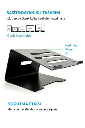 Laptop Standı Notebook Soğutucu Macbook Yükseltici Sehpa-Siyah-Metal