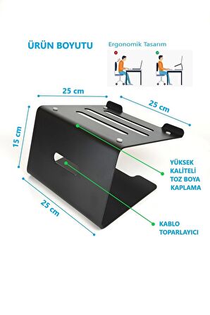 Laptop Standı Notebook Soğutucu Macbook Yükseltici Sehpa-Siyah-Metal