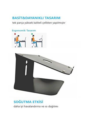 Tüm Markalarla Uyumlu Laptop Standı Notebook Soğutucu Macbook Yükseltici Sehpa-Siyah