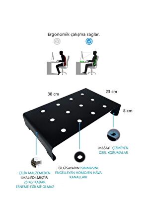 Çok Amaçlı Monitör Laptop Notebook Standı Yükseltici Sehpa Siyah Metal