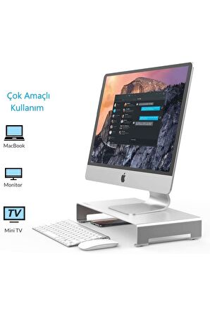 Çok Amaçlı Monitör Laptop Notebook Standı Yükseltici Sehpa Gümüş Gri Metal