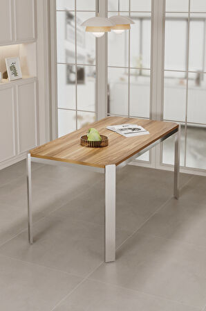 Nexa Metal Ayaklı 70x120 Sabit Ahşap Üst Kalite Mutfak Masası, Yemek Masası, Salon Masası