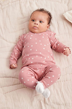 Next Baby % 100 Pamuklu Pink Green 3’lü Alt Üst Takım