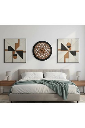 NEXUS MODERN AHŞAP DUVAR SAATİ DEKORASYON 45 cm Siyah Ceviz Renk