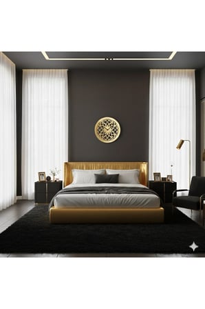 NEXUS MODERN AHŞAP ÜZERİ AKRİLİK LEVHA DUVAR SAATİ DEKORASYON 45 cm GOLD RENK