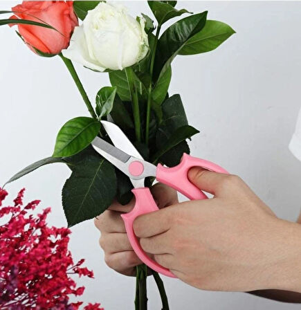 Bahçe Çiçek Makası, Keskin Paslanmaz Çelik Çiçek Makası, Budama Makası Çok Amaçlı Makas PEMBE