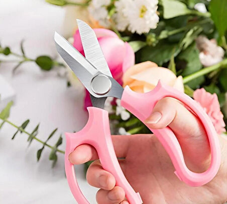 Bahçe Çiçek Makası, Keskin Paslanmaz Çelik Çiçek Makası, Budama Makası Çok Amaçlı Makas PEMBE