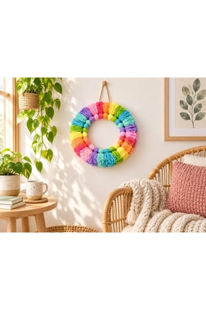 NGAHOME 30 cm Renkli El Yapımı Çocuk Odası Duvar Süsü – Püsküllü Dekoratif Çelenk