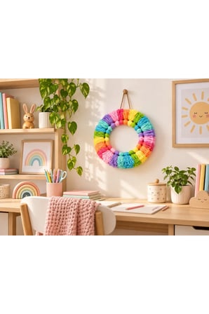 NGAHOME 30 cm Renkli El Yapımı Çocuk Odası Duvar Süsü – Püsküllü Dekoratif Çelenk