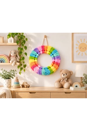 NGAHOME 30 cm Renkli El Yapımı Çocuk Odası Duvar Süsü – Püsküllü Dekoratif Çelenk