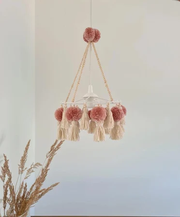 30 cm Ponponlu Püsküllü Bohem Sarkıt Avize – Dekoratif Salon Antre Yatak Odası Avizesi E27
