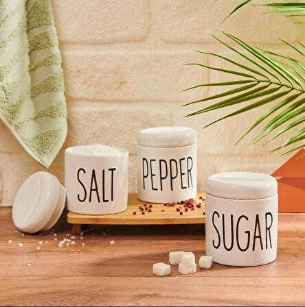 3 Lü Porselen Baharatlık Baharat Takımı Seti
