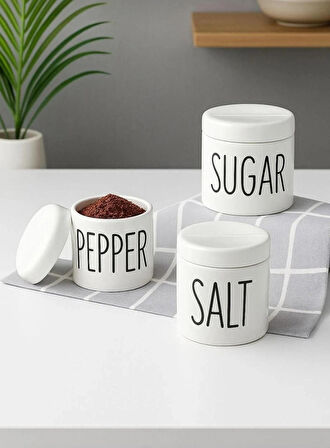3 Lü Porselen Baharatlık Baharat Takımı Seti