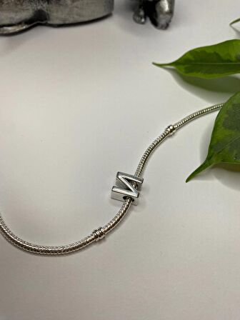 Gümüş s925 Damgalı N Harfi Zirkon Taşlı Charm