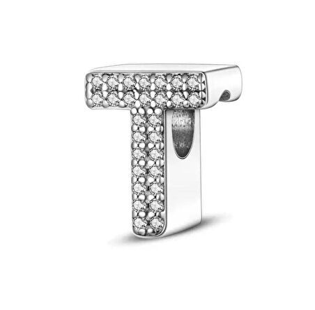 Gümüş s925 Damgalı T Harfi Zirkon Taşlı Charm