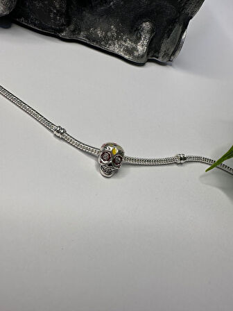 Gümüş s925 Damgalı Renkli Erkek Kuru Kafa Charm