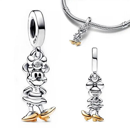 Gümüş s925 Damgalı Disney 100. Yıl Dönümü Minnie Mouse Sallantılı Charm