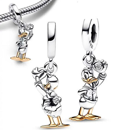 Gümüş s925 Damgalı Disney 100. Yıldönümü Donald Duck Sallantılı Charm