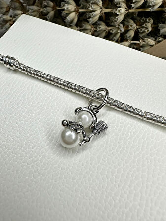 Gümüş s925 Damgalı Işıltılı Kardan Adam Sallantılı Charm