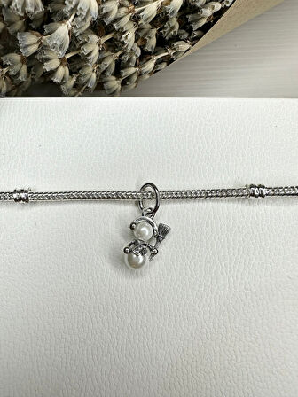 Gümüş s925 Damgalı Işıltılı Kardan Adam Sallantılı Charm