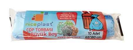 Niceplast Standart Büyük Boy Çöp Torbası Poşeti / 65 x 80 Cm / 10 Adetlik 5 Rulo