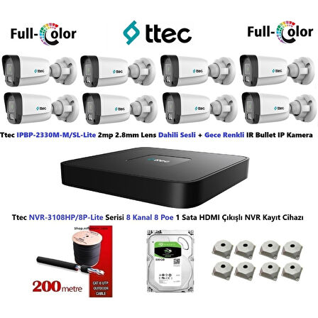 2mp Dahili Sesli ve Gece Renkli 8 Kameralı 500GB Disk Tak Çalıştır Hazır Ip Kamera Seti