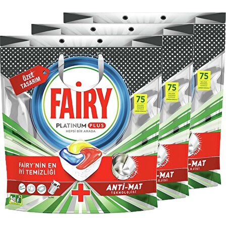 Fairy Platinum Plus 225 Yıkama Bulaşık Makinesi Tableti / Kapsülü Özel Seri 75x3