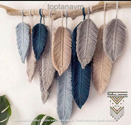 Ninastore Makrome Duvar Süsü Yaprak Şeklinde Dekoratif Hediyelik 