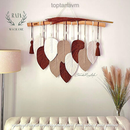 Ninastore Makrome Duvar Süsü Yaprak Şeklinde Dekoratif Hediyelik 