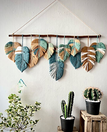 Ninastore Makrome Duvar Süsü Yaprak Şeklinde Dekoratif Hediyelik 