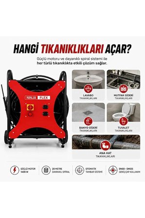 Ninjaflex Pro Profesyonel Gider Açma Makinesi 20 Metre Otomatik Tamburlu 1400 Watt