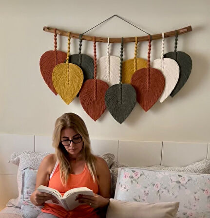 Makrome Dekoratif Duvar Süsü Yaprak Modelİ Şık Tasarım