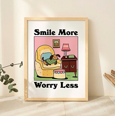Sosis Köpek Ev Baskısı, Retro Mutluluk Posteri, Pembe Pozitif Posterler, Daha Fazla Gülümse