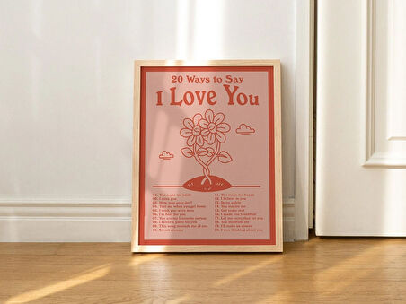 Seni Seviyorum Duvar Baskısı, Retro İllüstrasyon, Sevimli Tipografik Poster, Kırmızı Duvar Dekoru, Büyük Sanat Baskısı