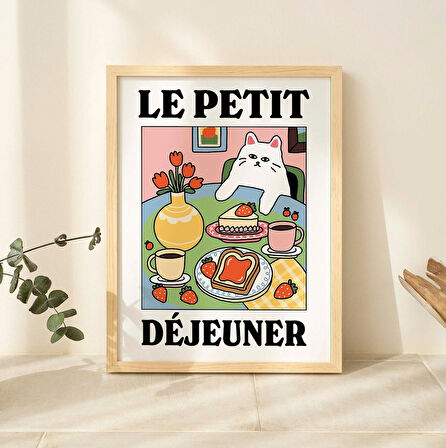 Fransız Kafe Kedi Baskısı, Retro İçecek Posteri, Bistro Kahve Kek Posterleri, Le Petit Dejeuner Kahvaltısı