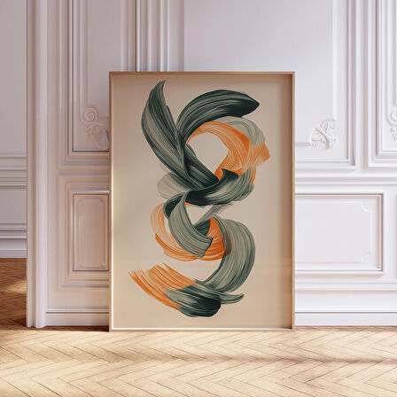 Adaçayı Yeşili Yanık Turuncu Boho Minimalist Sanat, Orta Yüzyıl Modern Duvar Sanatı