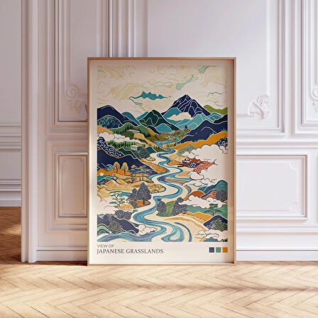 Japon Çayırları Japandi Sanatı, Japon Duvar Sanatı, Wabi Sabi Duvar Sanatı