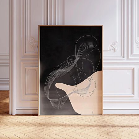 Siyah Bej Modern Soyut Sanat, Büyük Soyut, Orta Yüzyıl Modern Duvar Sanatı