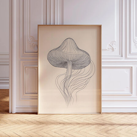 Çizgi Sanatı Mantar Poster, Modern Duvar Sanatı, Mantar Duvar Kağıdı, Modern Soyut Sanat