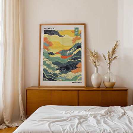 Japandi Dalga Duvar Sanatı, Japon Okyanus Stili, Wabi Sabi Su Deseni