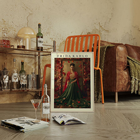 Kırmızı Güllü Frida Kahlo Portresi, Ünlü Sanatçı Baskıları, Frida Kahlo