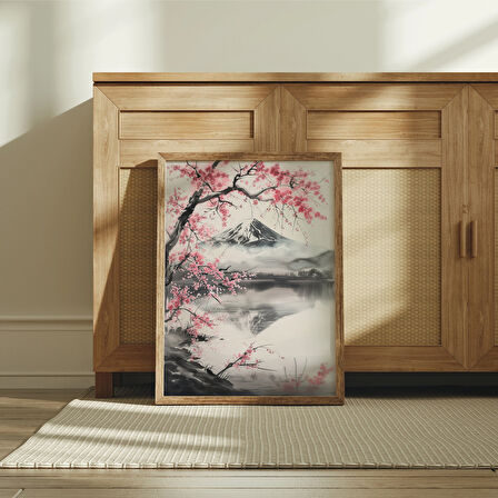 Japon Duvar Sanatı, Dağ Posteri, Sakura Ağacı, Japon Sanatı, Japon Duvar Sanatı