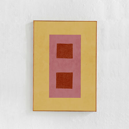 : Oturma odası dekorasyonu için soyut modern sanat. Sarı ve pembe, geometrik soyut sanat posteri