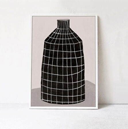 Modern Vazo posteri: Siyah beyaz sanat. Yemek odası ve mutfak için çağdaş dekor, Basit illüstrasyon sanatı