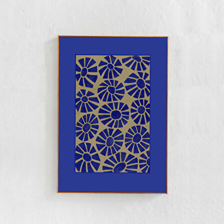 Kobalt Mavisi ve Bej Soyut Duvar Sanatı: Çiçek sanatı, İskandinav bohem tarzı, çağdaş oturma odası